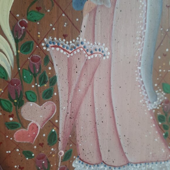 10.5" Wood Plaque Handpainted Victorian Lady on Real Wood, Wall Hanging, VTG Dec - Picture 4 of 5